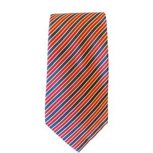 Penhaligon's London 100% Silk‎ Necktie Tie Navy Blue/Gold/Red Stripe